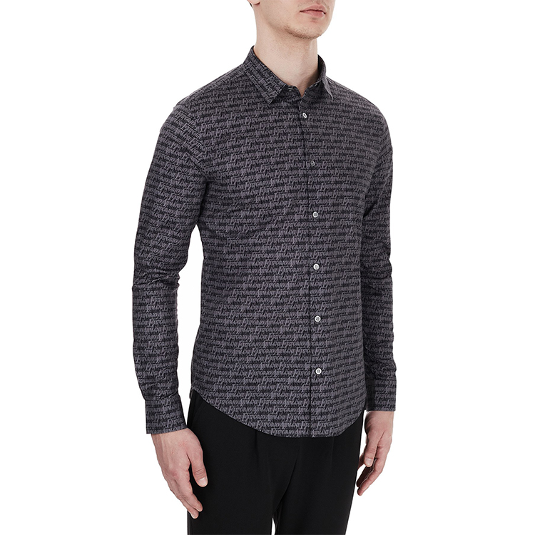 Shop Emporio Armani Kemeja Lengan Panjang Abu-Abu dengan Desain Fashion. 6H1C09-1NC2Z-F618