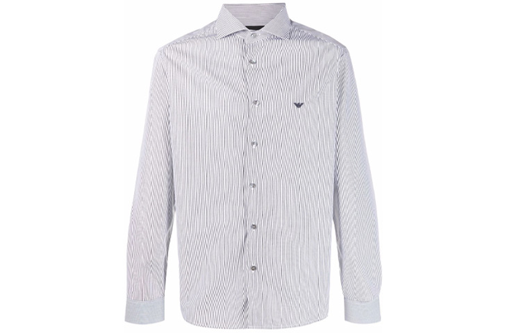 Order Kemeja Lengan Panjang Abu-abu Pinstripe Logo Emporio Armani Terbordir 8N1CD4-1NB1Z-F601