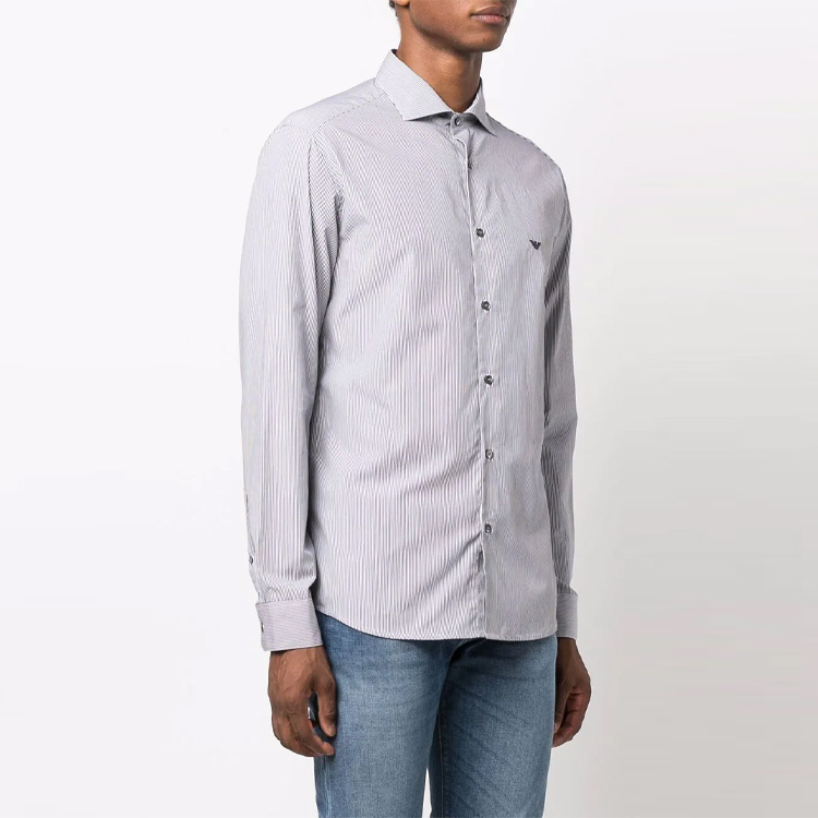Shop Kemeja Lengan Panjang Abu-abu Pinstripe Logo Emporio Armani Terbordir 8N1CD4-1NB1Z-F601