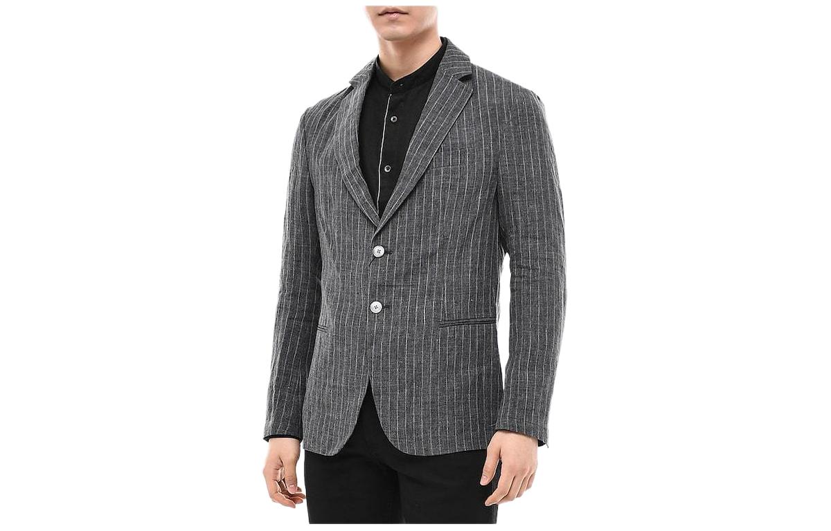 Emporio Armani Grey Striped Single-Breasted Suit Jacket 51G28S-51S21-0631
