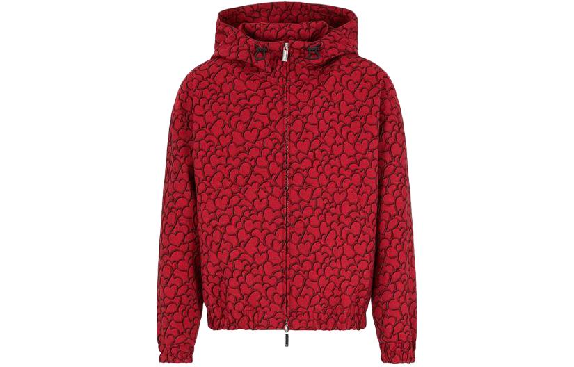 Emporio Armani Heart Pattern Hooded Jacket Red Casual Wear 3D1B8S-1K26Z-F345