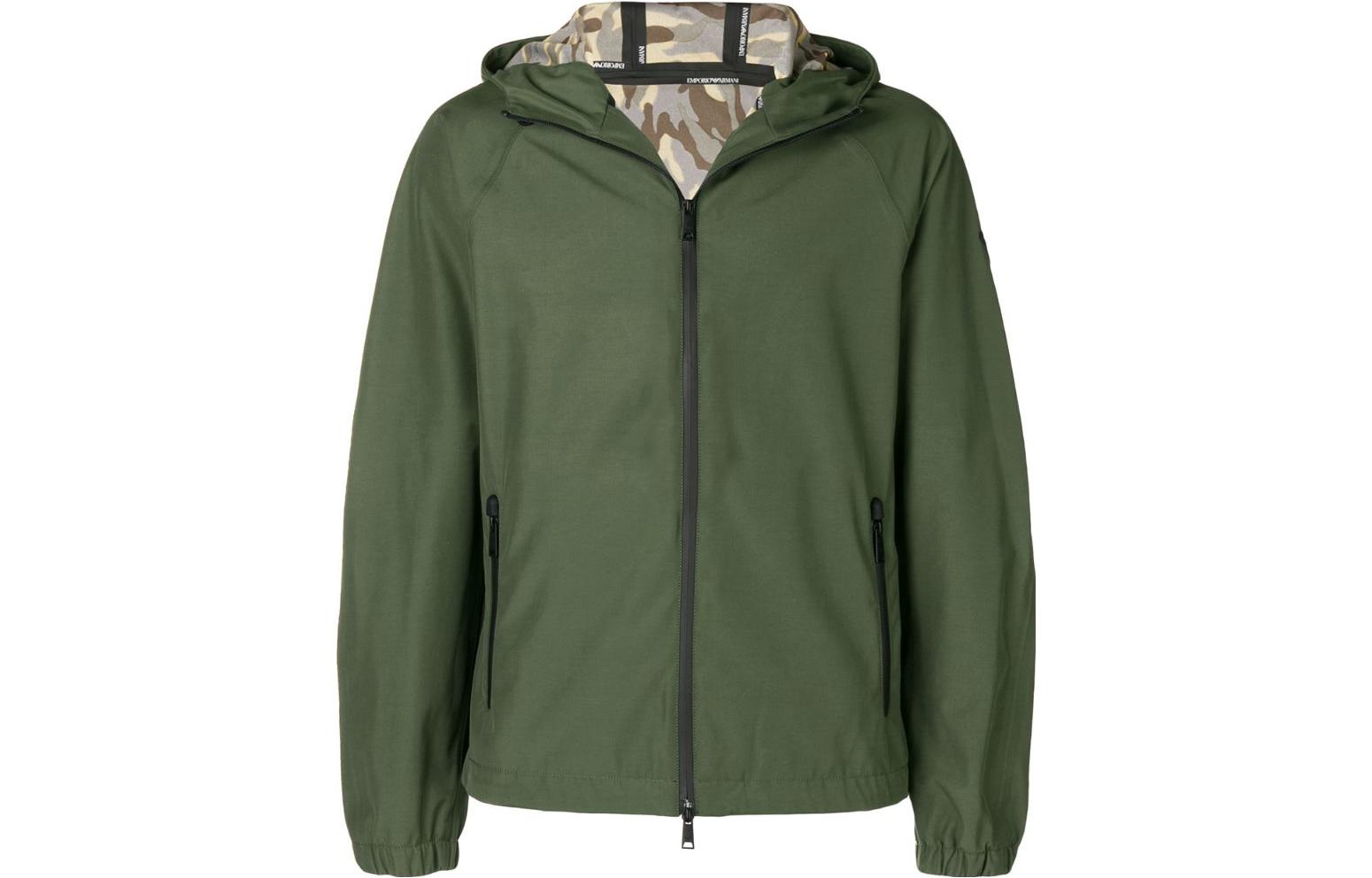 Emporio Armani Khaki Green Solid Color Hooded Zip Casual Jacket 3Z1B66-1NSVZ-0544