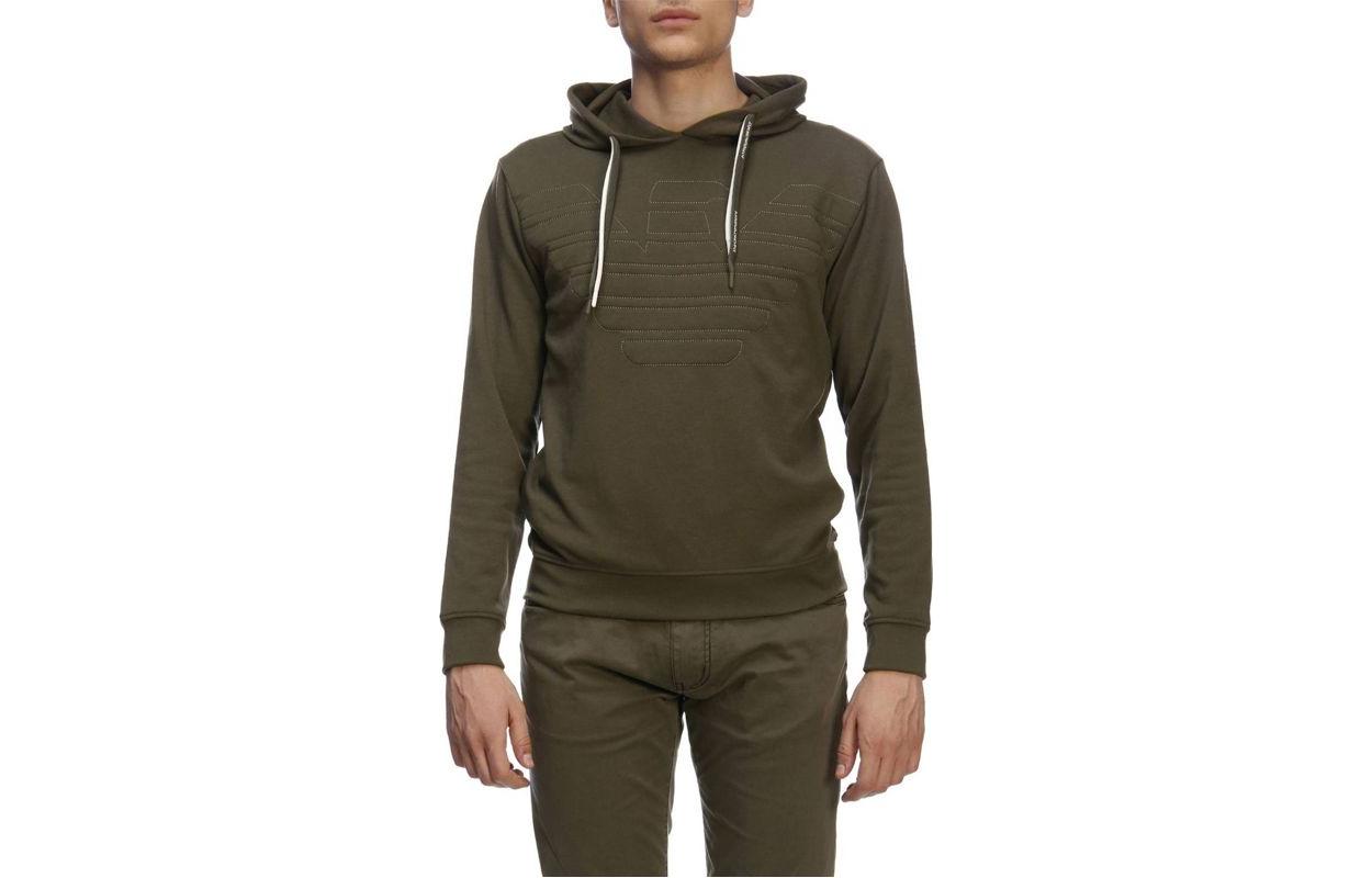 Emporio Armani Khaki Hoodie with Embroidered Logo 3G1M87-1J51Z-0641