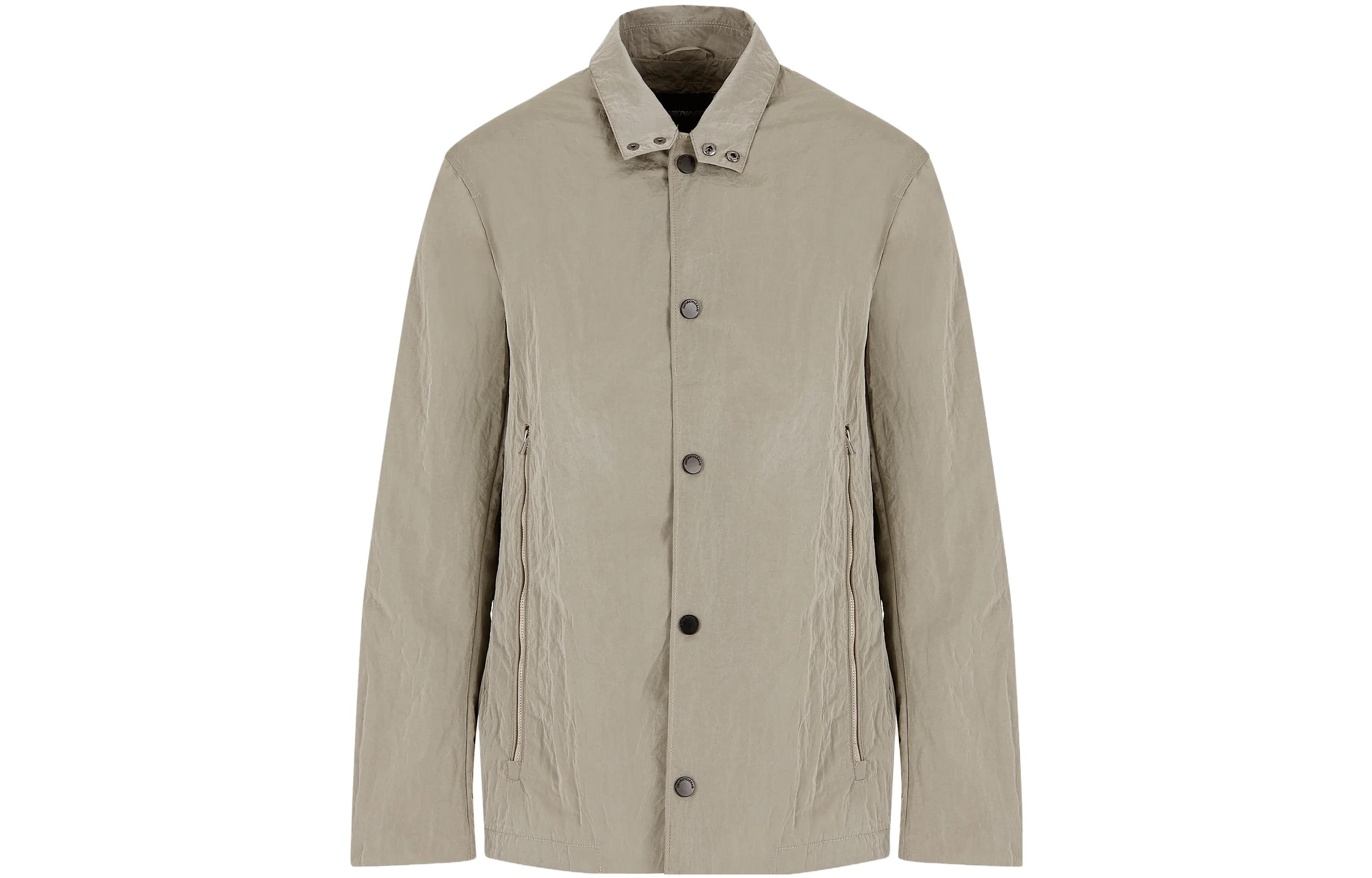 Emporio Armani Khaki Solid Single-Breasted Long-Sleeve Jacket 6R1GQ11-NZKZ1-0643