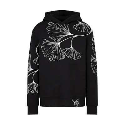 Emporio Armani Leaf Print Loose Fit Hoodie Black Long Sleeve Sweatshirt 3D1M6V-1JV9Z-1F012