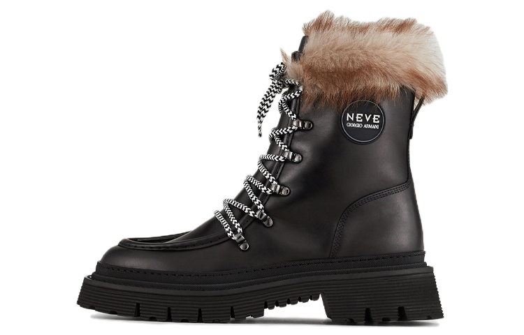 Emporio Armani Leather Fur-Trim Lace-Up Boots 'Black'