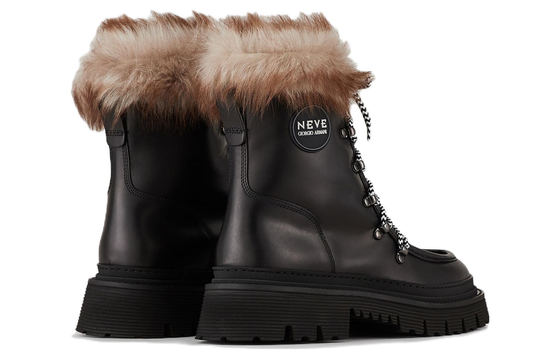 Emporio Armani Leather Fur-Trim Lace-Up Boots 'Black' 圖 3