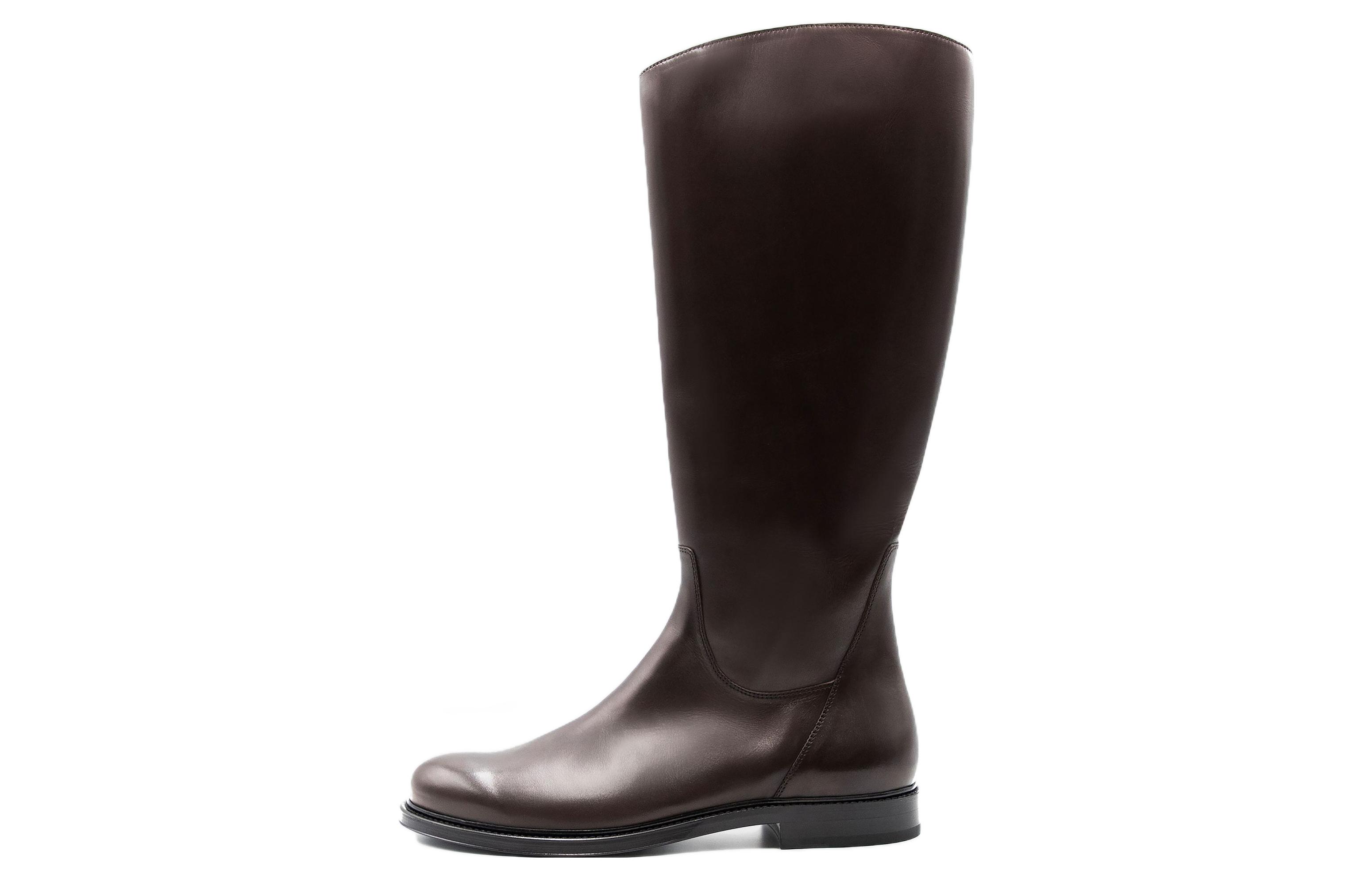 Emporio Armani Leather High-Top Boot 'Brown Logo Round Toe'