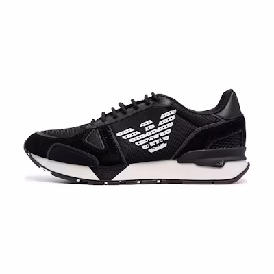 Emporio Armani Leather Logo Print Lace-Up Sneaker 'Black'
