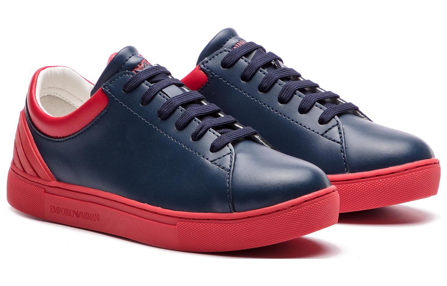 Emporio Armani Leather Low-Top Sneaker 'Blue Red' 圖 2