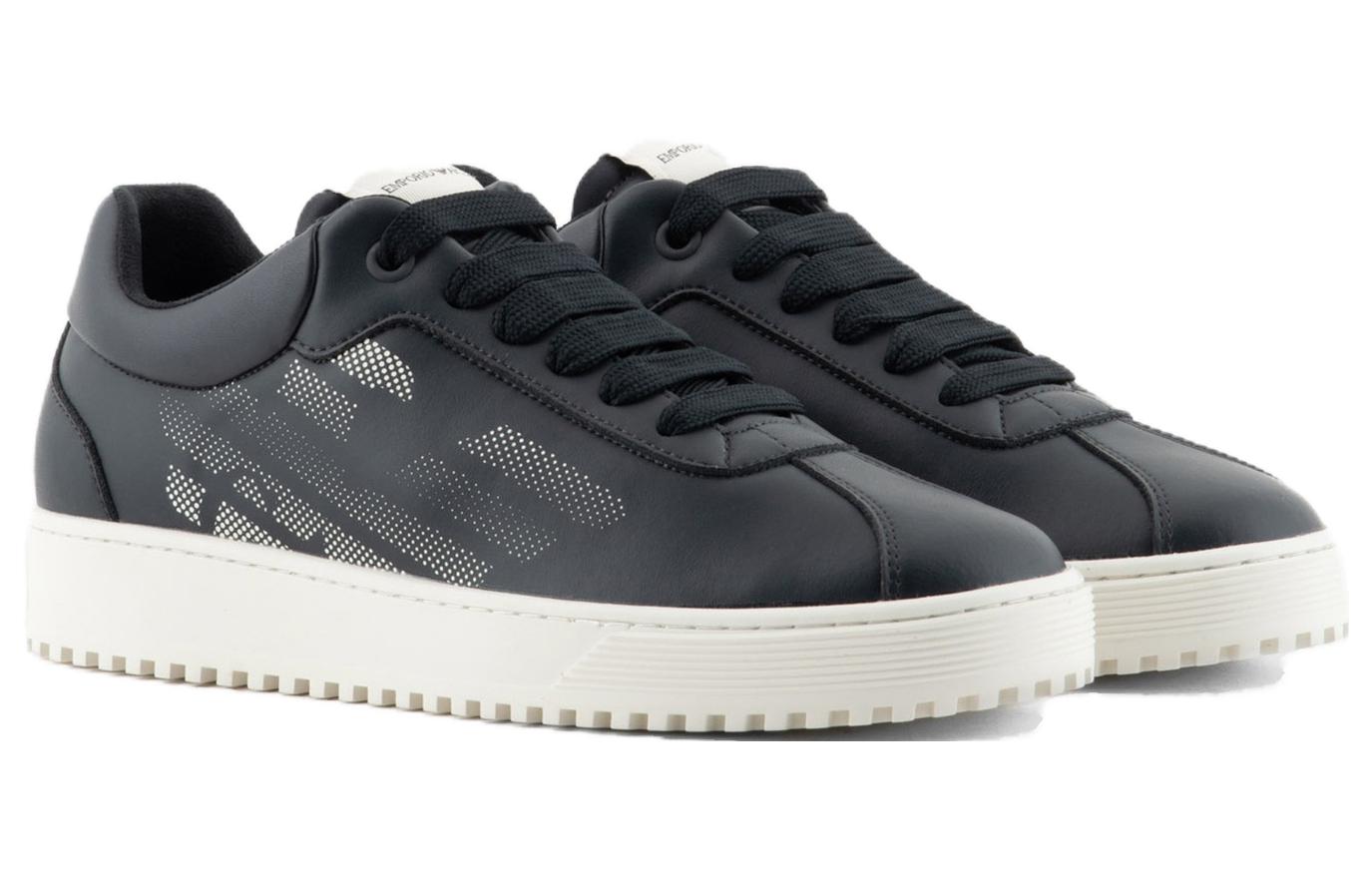 Emporio Armani Leather Low-Top Sneakers 'Navy Blue' 圖 2