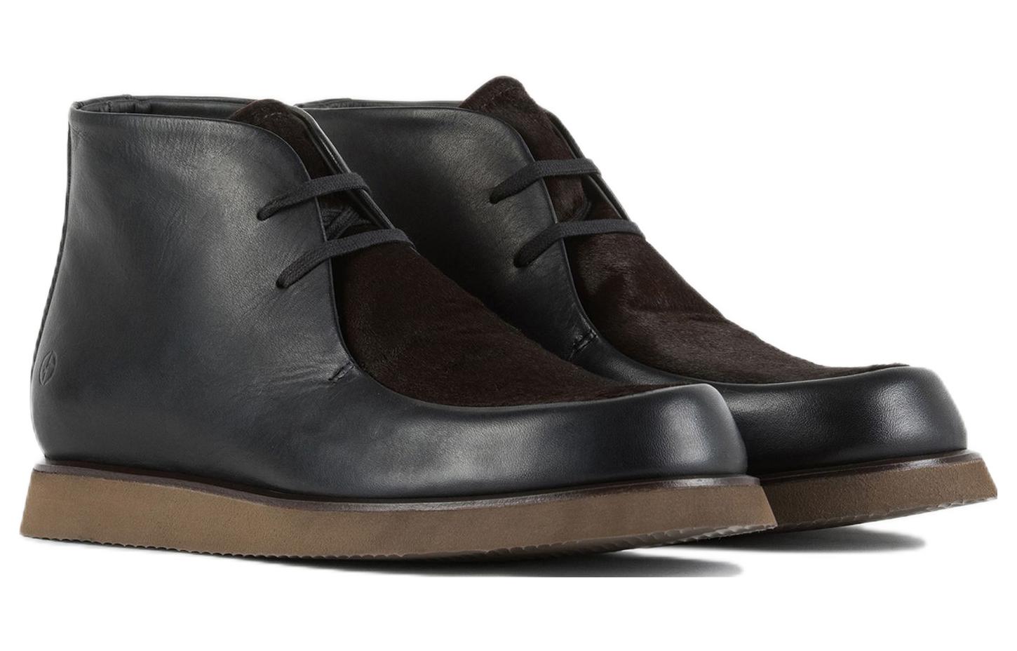 Lookbook Emporio Armani Leather Round Toe Lace-Up 'Fashion Short Boot Black' X2M344XN6651C705