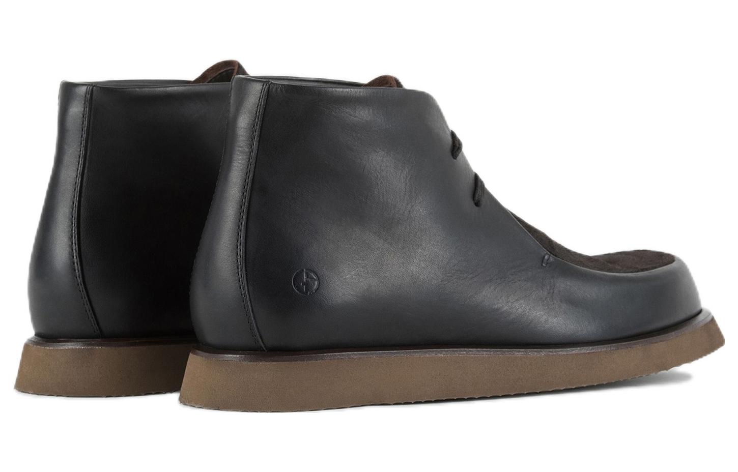 Shop Bota Corta Negra de Cuero Redondo con Cordones Emporio Armani X2M344XN6651C705