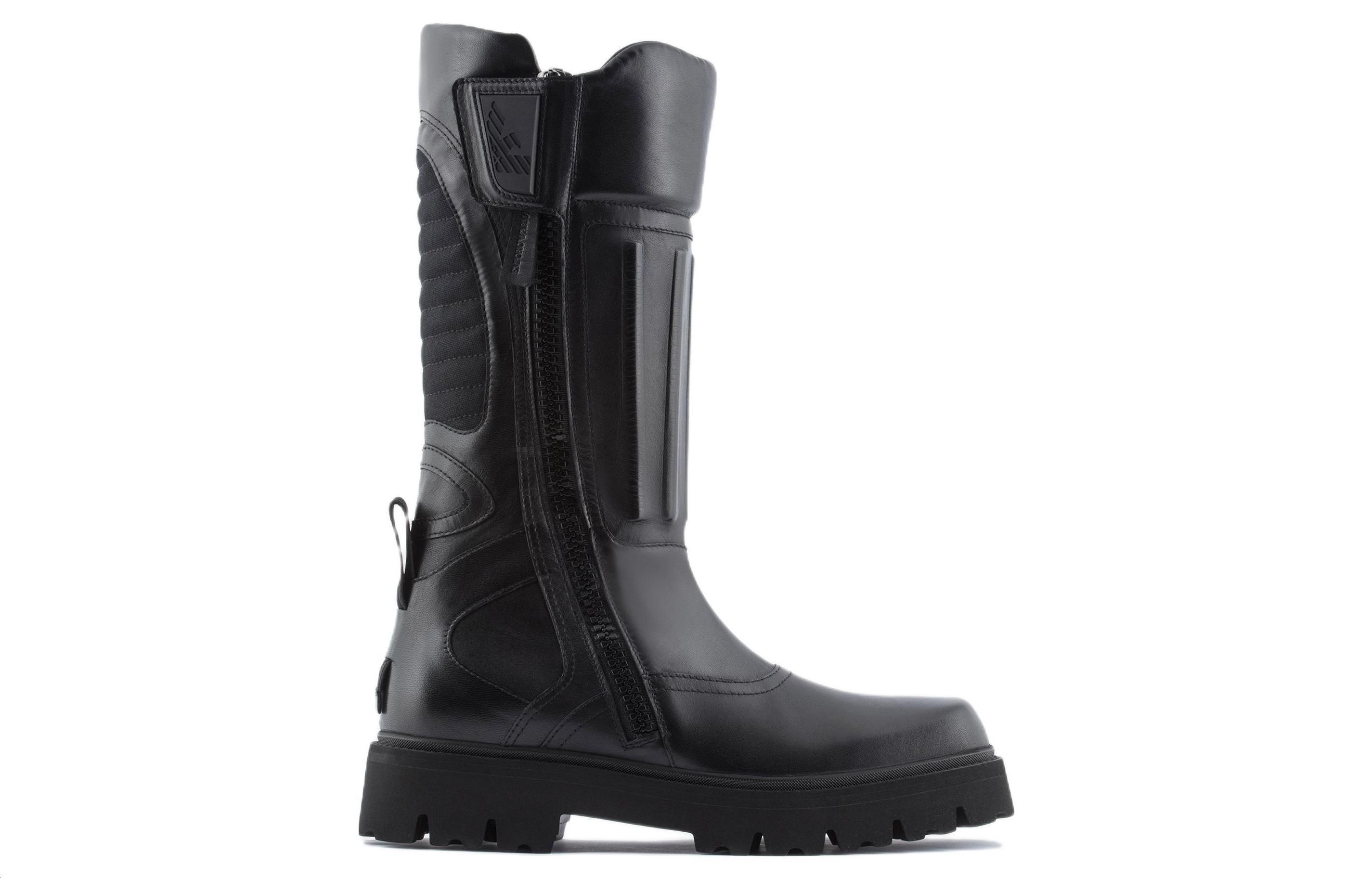 Order EMPORIO ARMANI 阿瑪尼 牛皮 方頭拉鍊 時尚短靴 黑色