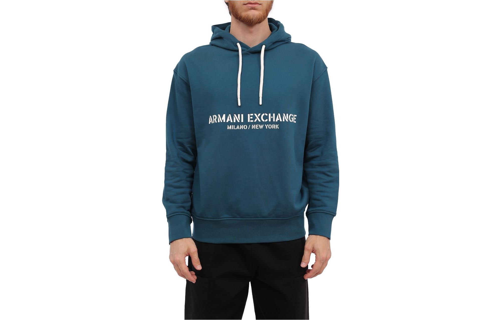 Emporio Armani Letter Print Drawstring Hoodie Legion Blue 6RZMLE-ZJ4XZ-15CR