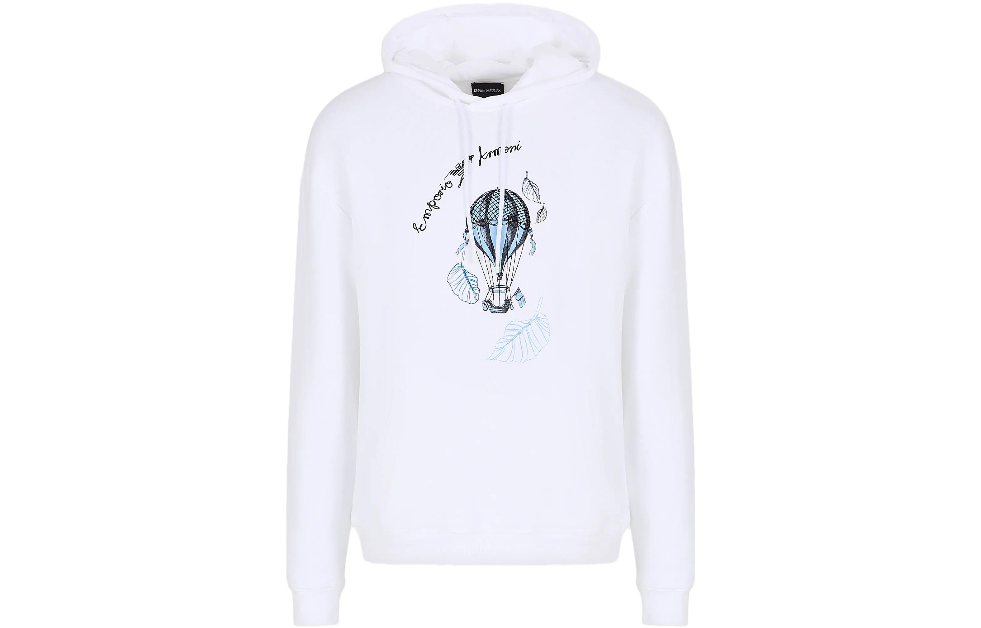 Emporio Armani Letter Print Drawstring Hoodie White Long Sleeve Sweatshirt 6R1M8P1-J7DZ1-0111