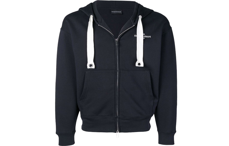 Emporio Armani Letter Print Hoodie Jacket in Navy Blue 3G1BN4-JHUZ-0920