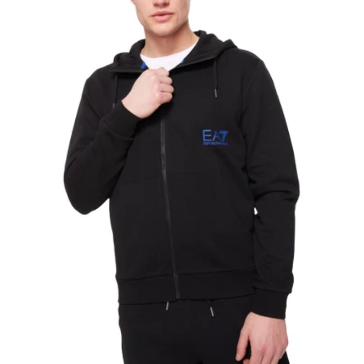 Emporio Armani Letter Print Hoodie Zip Jacket Black 6RPM11-PJRJZ-1200