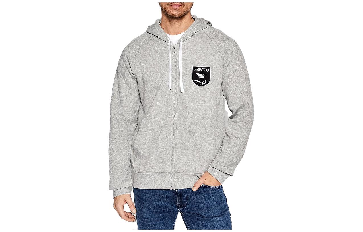 Emporio Armani Letter Print Zip-Up Hoodie - Gray 111835-2R571-00948