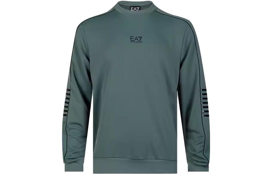 Emporio Armani Letter Stripe Print Crewneck Sweatshirt Peacock Green 6RPM05-PJ16Z-1842