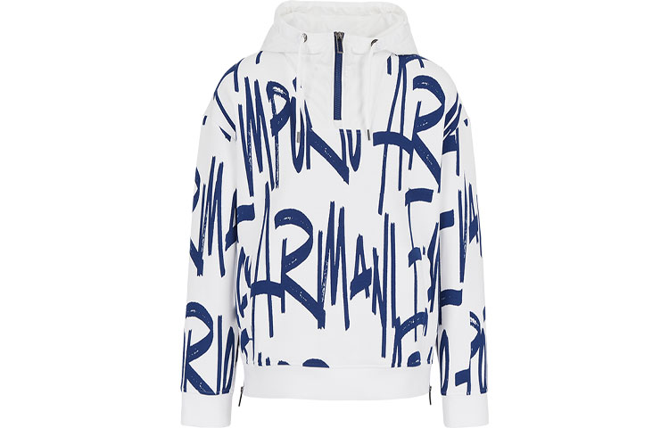 Emporio Armani Logo Capsule FW21 Letter Print Hoodie Men’s Blue White Colorblock 6K1MCU-1JHSZ-F165