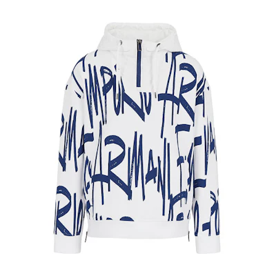 Emporio Armani Logo Capsule FW21 Letter Print Hoodie Men’s Blue White Colorblock 6K1MCU-1JHSZ-F165