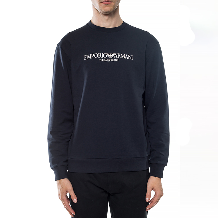 Shop EMPORIO ARMANI 標誌圓領長袖衛衣 海軍藍 8N1ME8-1J04Z-0922