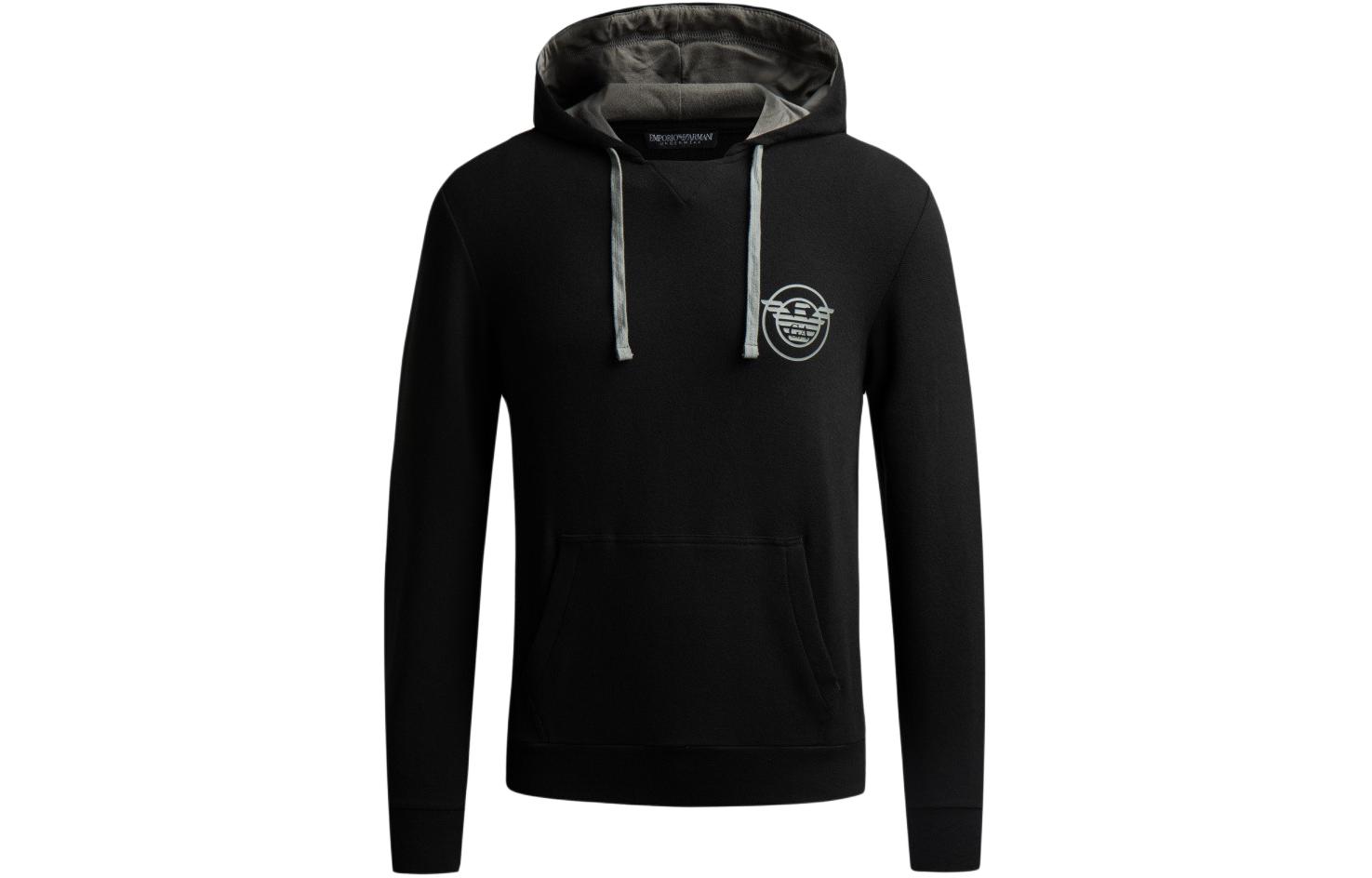 Emporio Armani Logo Drawstring Hoodie Long Sleeve Black 111753-2F573-00020