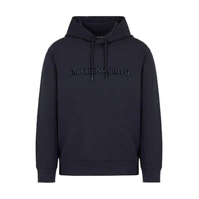 Emporio Armani Logo Embroidered Hoodie Navy Blue Long Sleeve 6D1M941JHSZ-0955
