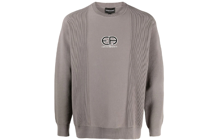 Emporio Armani Logo Embroidered Ribbed Crewneck Sweatshirt Grey 3K1MXN-1MZYZ-0151
