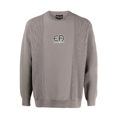 Emporio Armani Logo Embroidered Ribbed Crewneck Sweatshirt Grey 3K1MXN-1MZYZ-0151