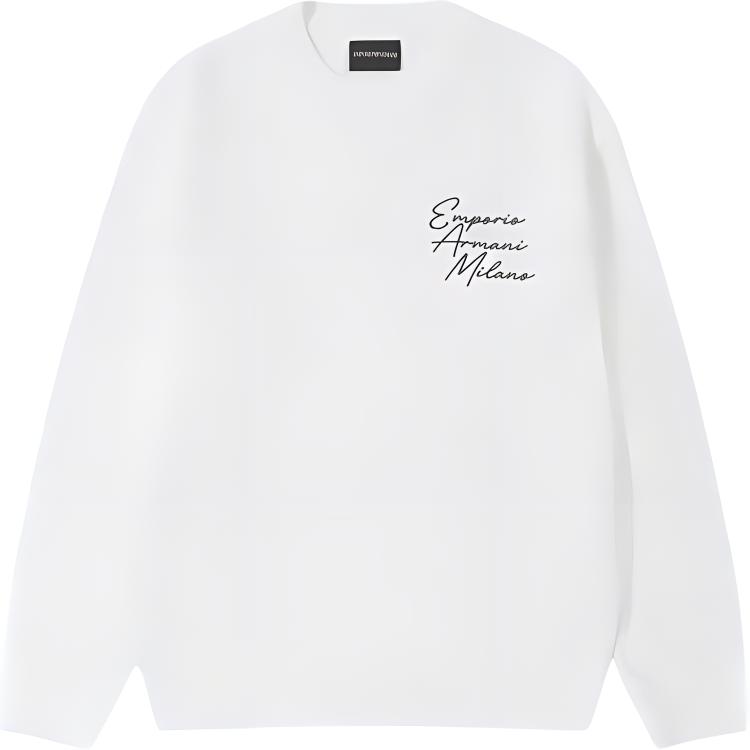 Emporio Armani Logo Embroidered White Crewneck Pullover Sweatshirt Men 6L1MC3-1JQNZ-01D5