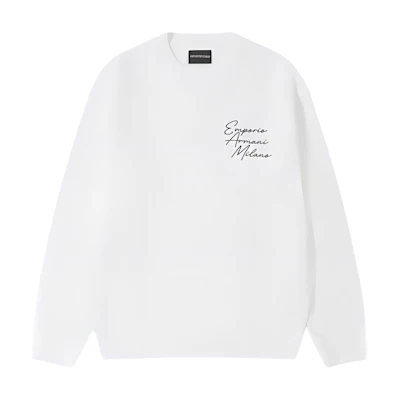 Emporio Armani Logo Embroidered White Crewneck Pullover Sweatshirt Men 6L1MC3-1JQNZ-01D5