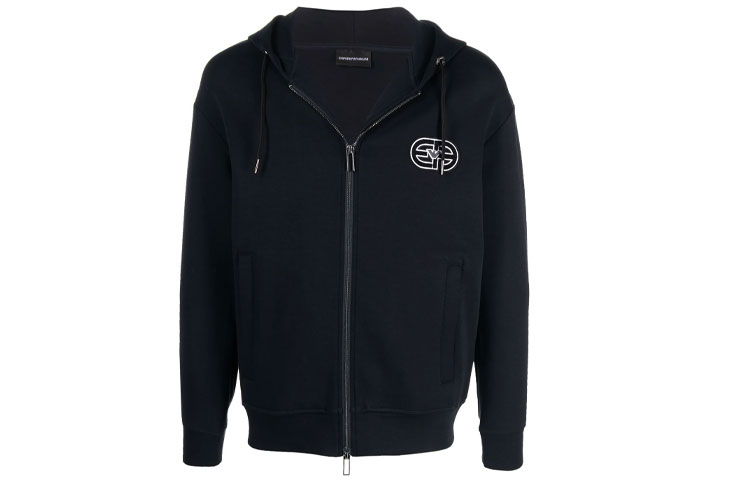 Emporio Armani Logo Embroidered Zip Hoodie Jacket Men’s Blue 6K1M66-1JHSZ-0920