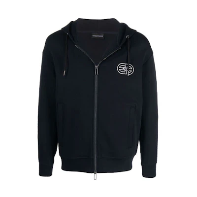 Emporio Armani Logo Embroidered Zip Hoodie Jacket Men’s Blue 6K1M66-1JHSZ-0920