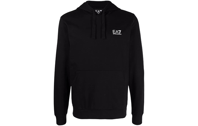 Emporio Armani Logo Hoodie Black Pullover with Drawstring 8NPM04-PJ05Z-1200