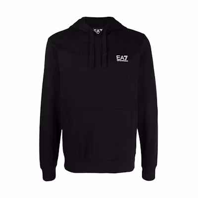 Emporio Armani Logo Hoodie Black Pullover with Drawstring 8NPM04-PJ05Z-1200