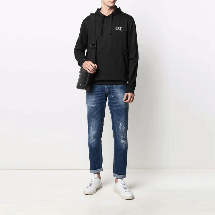 Lookbook 엠포리오 아르마니 로고 후디 블랙 드로스트링 풀오버 8NPM04-PJ05Z-1200