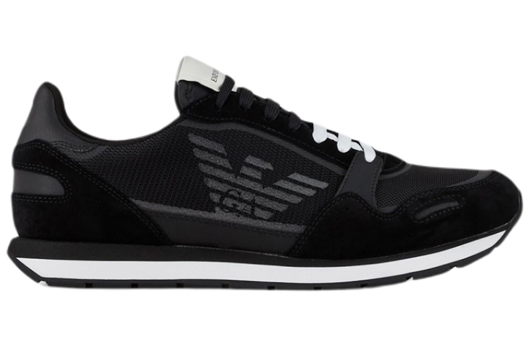 Order EMPORIO ARMANI 阿瑪尼 側面鷹標LOGO皮革運動鞋 黑色