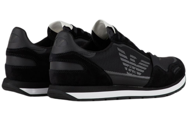 Shop EMPORIO ARMANI 阿瑪尼 側面鷹標LOGO皮革運動鞋 黑色