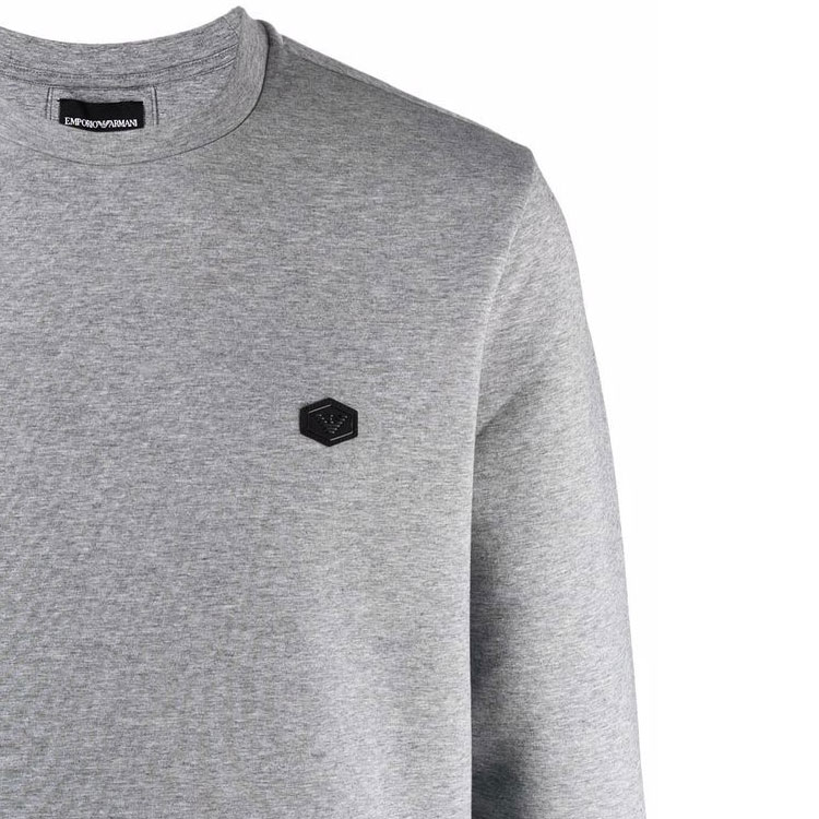 Sizing 安普里奥·阿玛尼标志补丁灰色圆领卫衣 8N1MD1-1JHSZ-0630