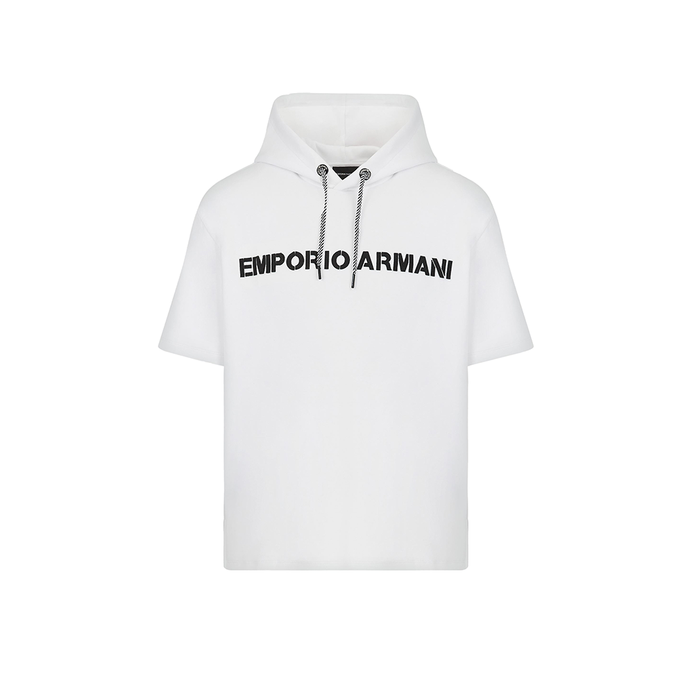 Emporio Armani Logo Patch Short-Sleeve Hoodie White 6K1M63-1JHSZ-0100