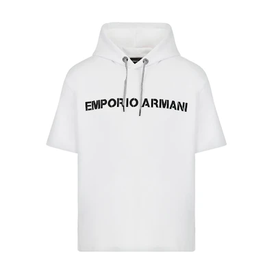 Emporio Armani Logo Patch Short-Sleeve Hoodie White 6K1M63-1JHSZ-0100