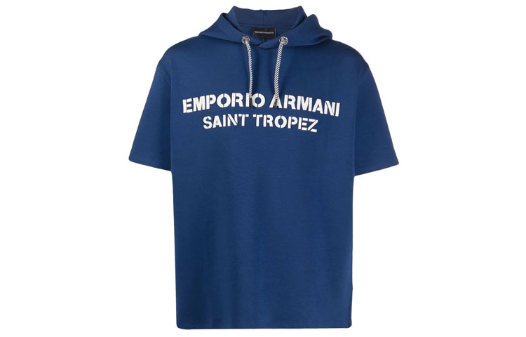 Emporio Armani Logo Patch Short Sleeve Hoodie Blue () 6K1M63-1JHSZ-0938