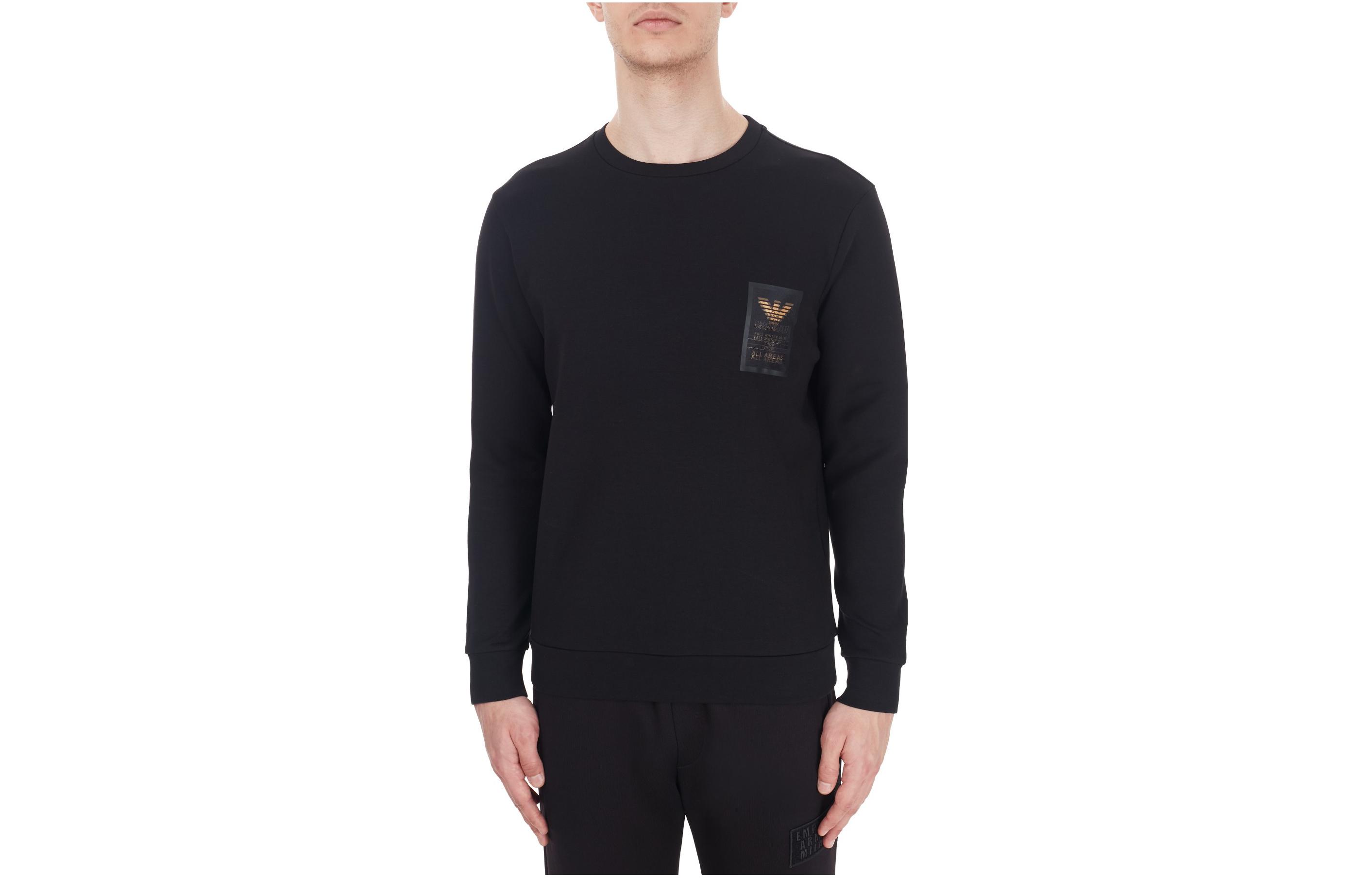 Emporio Armani Logo Print Black Crewneck Sweatshirt for Men 6G1MZ5-1MYWZ-0999