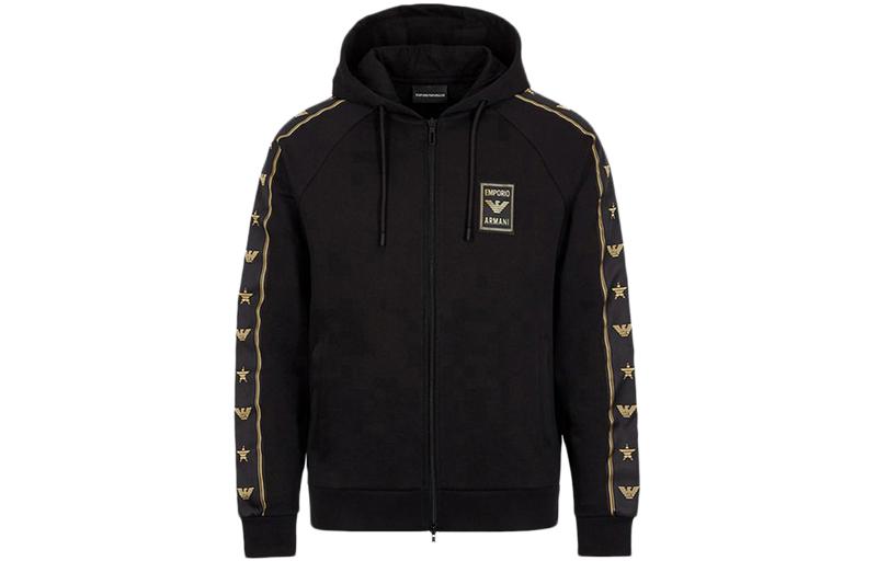 Emporio Armani Logo Print Black Hoodie with Drawstring and Zipper 6G1MG6-J07Z-0999