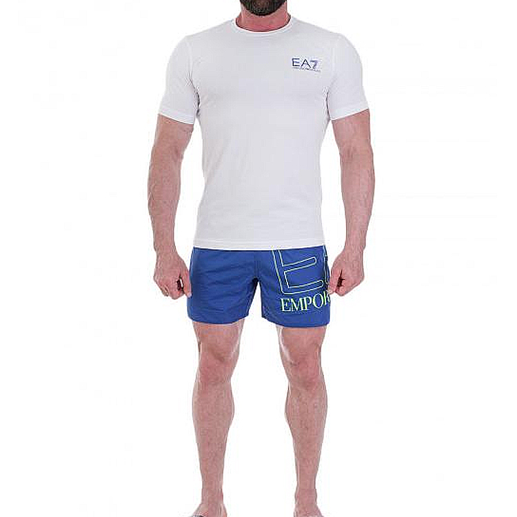 Shop Emporio Armani 男士白色印花Logo圓領T恤 3GPT08-PJ03Z-1100