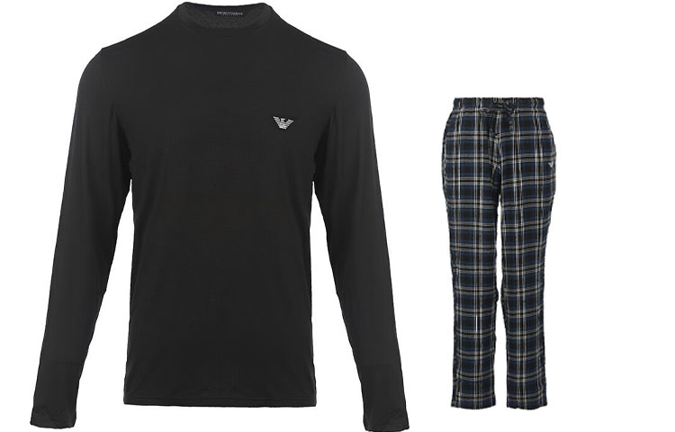 Emporio Armani Logo Print Crewneck Plaid Sweatshirt Set Black 111955-2F599-18121