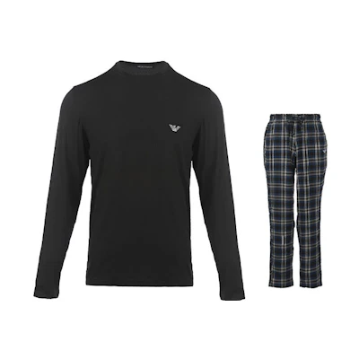 Emporio Armani Logo Print Crewneck Plaid Sweatshirt Set Black 111955-2F599-18121