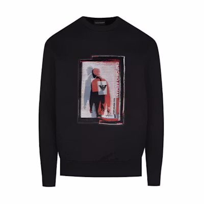 Emporio Armani Logo Print Crewneck Pullover Sweatshirt Black 6K1M96-1JUWZ-0055